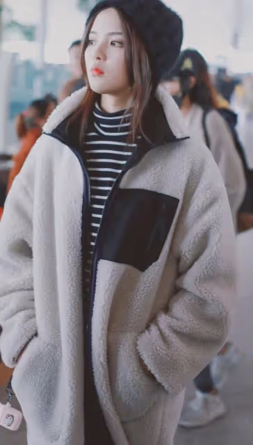 超越妹妹春季私服真驚艷,穿藍色兔耳朵毛絨外套,搭配超短太時髦
