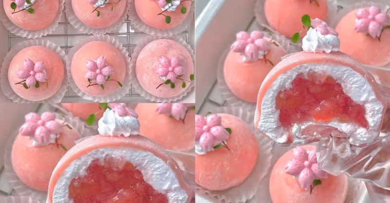 🍑蜜桃流心雪媚娘！免烤箱糯嘰嘰