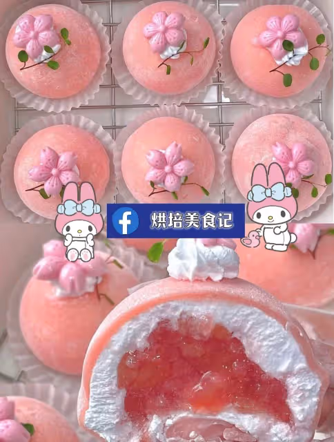 🍑蜜桃流心雪媚娘！免烤箱糯嘰嘰