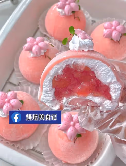🍑蜜桃流心雪媚娘！免烤箱糯嘰嘰