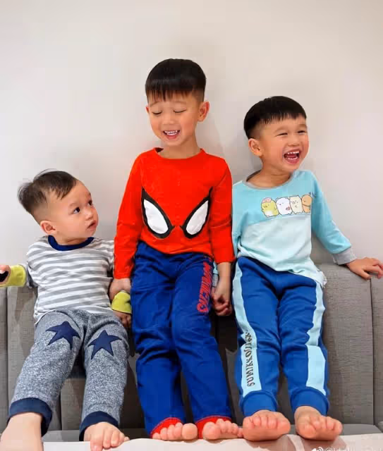 胡杏兒老公父親節曬全家福,仨兒子都是高顏值,越長越像似三胞胎
