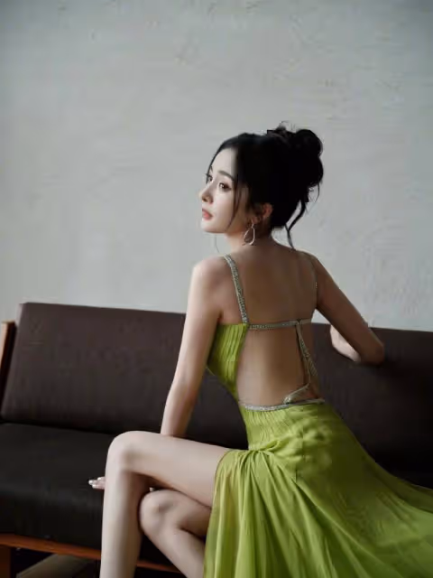 楊冪近照美出新高度,穿弔帶深V裙身材火辣,盤發造型夢回晴川