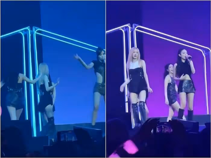 Jennie疑似在舞台上發獃走神，隊友Rosé及時發現拍她，她才驚醒