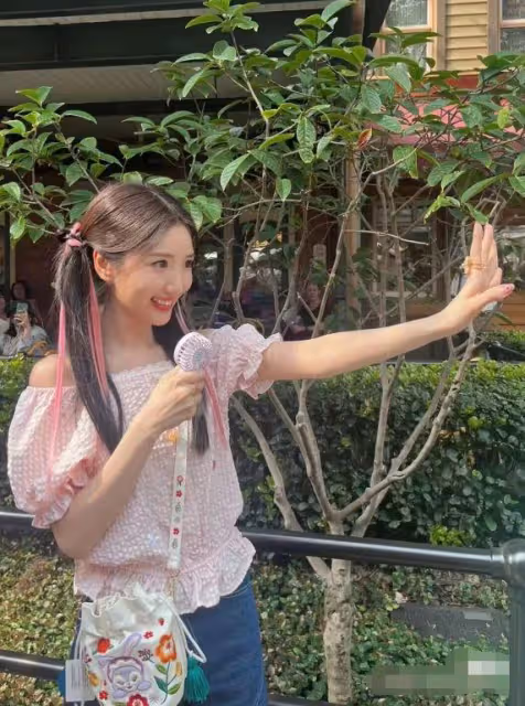 迪士尼偶遇毛曉彤,雙馬尾編髮造型似少女,眼角變歪疑似整容