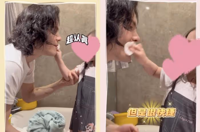 向佐工作獲郭碧婷甜蜜探班,2歲女兒幫爸爸卸妝,叼奶嘴萌態十足