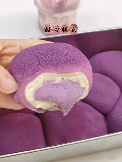 免烤箱💜爆漿芋泥糯米糍!!炫了半盤!