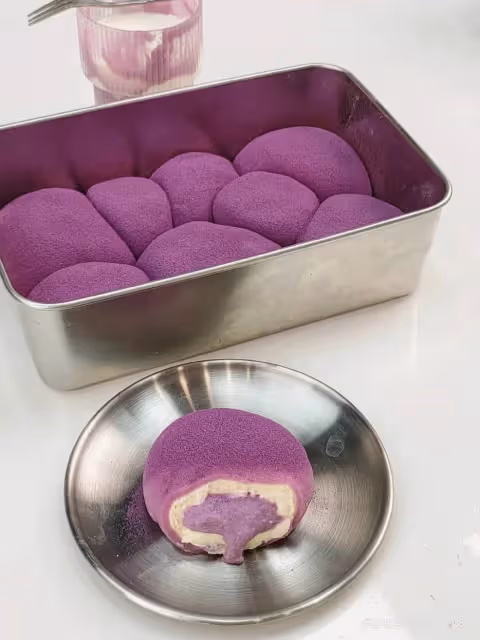 免烤箱💜爆漿芋泥糯米糍!!炫了半盤!