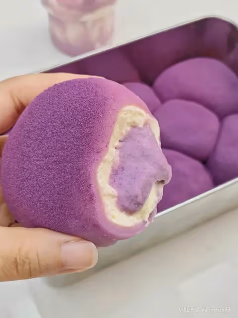 免烤箱💜爆漿芋泥糯米糍!!炫了半盤!