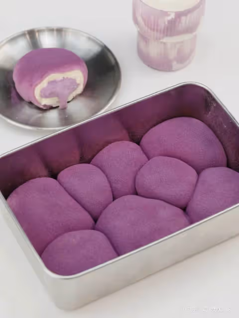 免烤箱💜爆漿芋泥糯米糍!!炫了半盤!