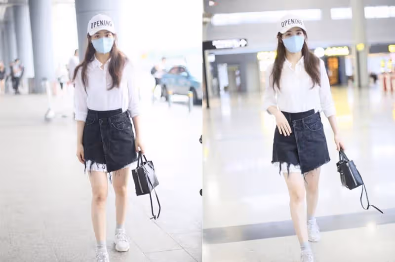 張含韻還是一如既往地美,穿粉色襯衫裙像18歲少女,無修圖照樣美