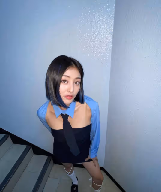 Twice志效時尚造型引關注,鏤空襯衫搭配緊身裙,身材苗條迷人