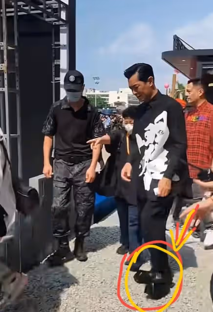 古天樂:腳上穿的鞋子太個性了,官方身高180,鞋子至少得有15cm