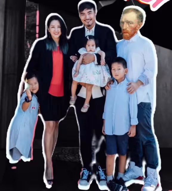 何潔新年首曬全家福,三個兒女長大了都像媽媽,一家五口超幸福