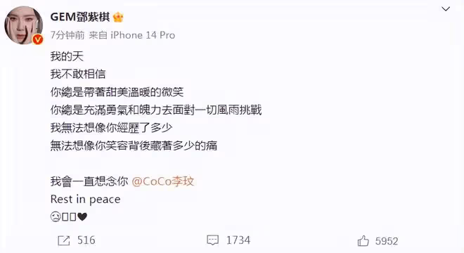 心痛!48歲李玟因抑鬱症輕生去世,孫紅雷鄧紫棋熊黛林等發文痛悼