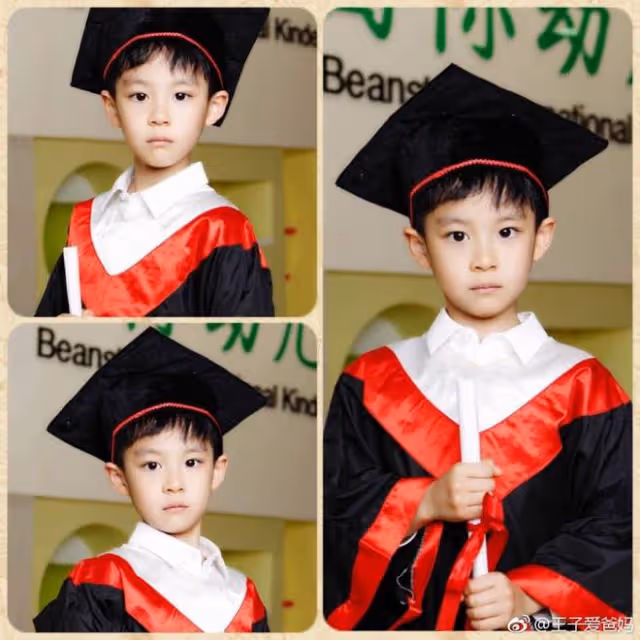 曹穎夫婦參加兒子小學畢業典禮,小王子顏值超高,一年學費近19萬