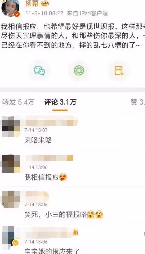 夜光劇本迴旋鏢?王鷗男友出軌素人美女,楊冪的話開始應驗了!