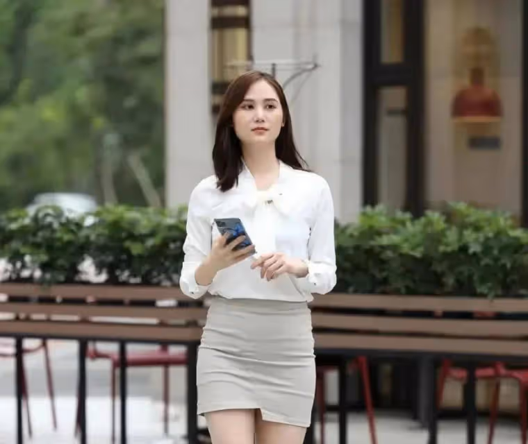 工作中高挑女子聚焦短裙款式