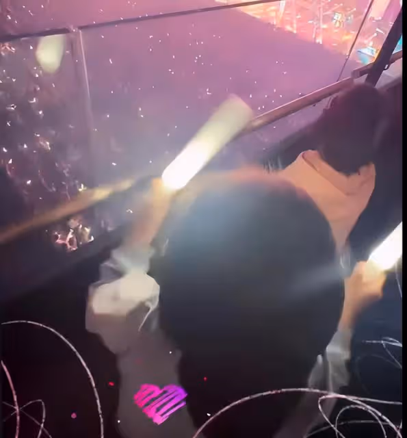 方媛帶女兒看郭富城演唱會，倆寶揮舞螢光棒跟唱，奶聲奶氣超可愛