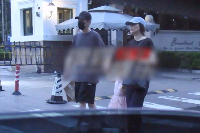 趙又廷夫婦攜女兒散步,4歲Rhea穿公主裙似仙女,長發及腰太可愛