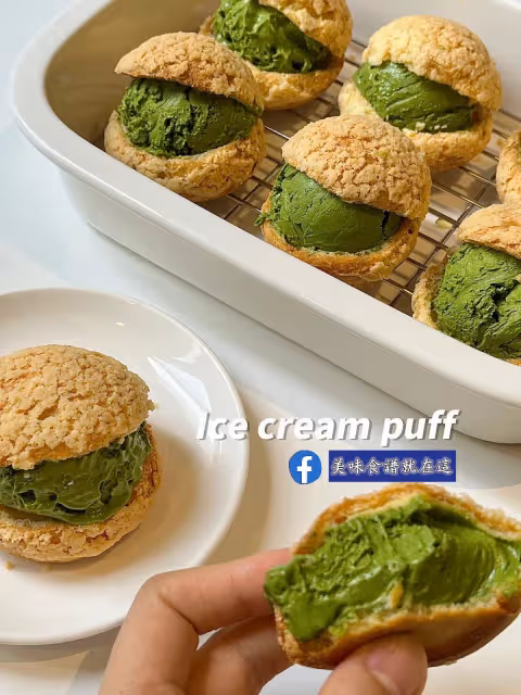 抹茶冰淇淋泡芙🍨✌️附做法,超濃郁無冰渣還不膩口