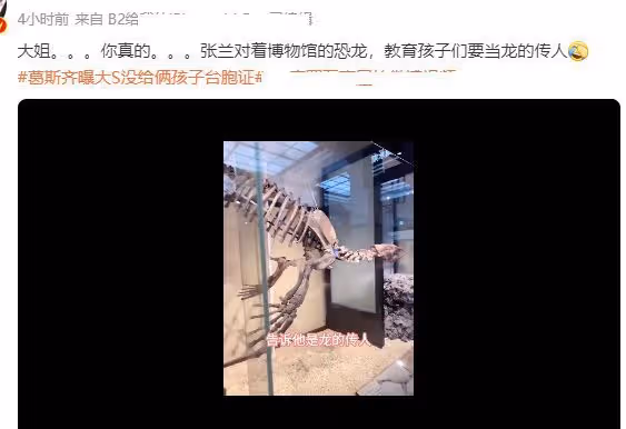 張蘭帶孫子去博物館,對著恐龍教汪希霖做龍的傳人,被吐槽沒文化