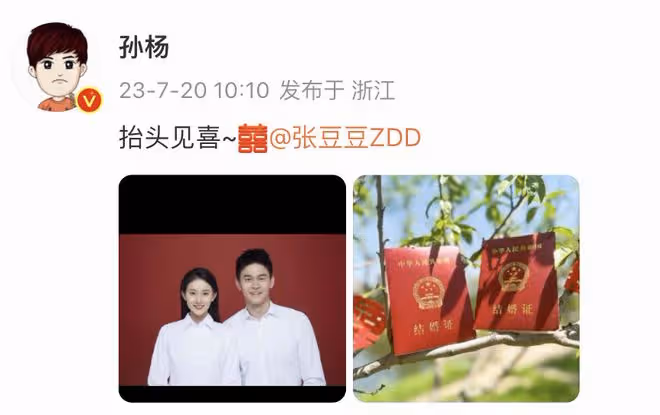 孫楊張豆豆官宣結婚!婚紗大片曝光超般配,張梓琳何雯娜送祝福