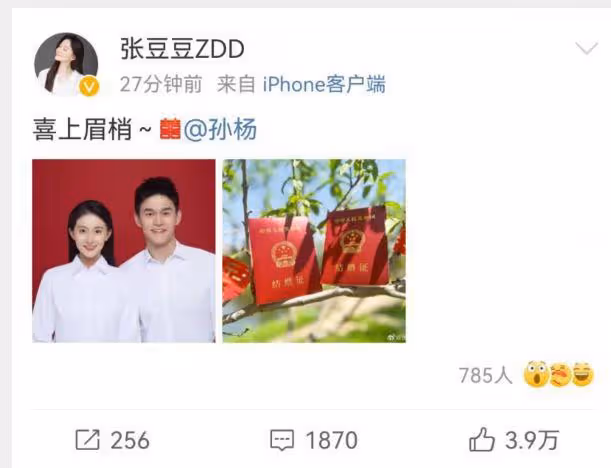 孫楊張豆豆官宣結婚,男帥女美好般配,去年已經見了父母