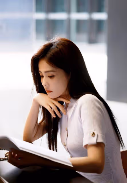 白鹿清爽簡約的乾淨白衣,黑直長發盡顯女神風範