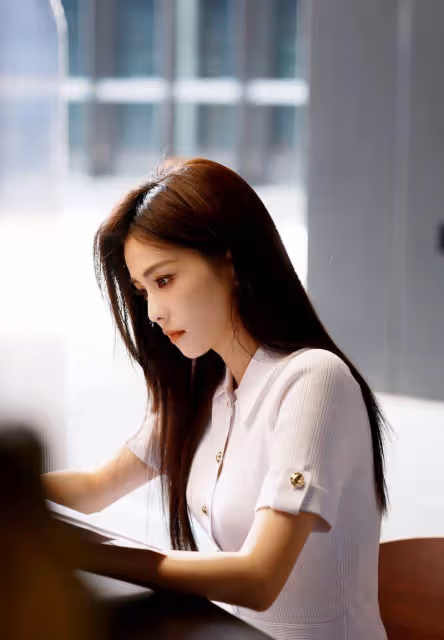 白鹿清爽簡約的乾淨白衣,黑直長發盡顯女神風範