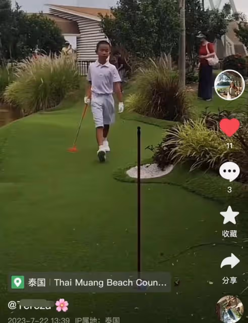 高曙光妻兒在泰國生活!7歲兒子打高爾夫曬黢黑,虎頭虎腦長像媽