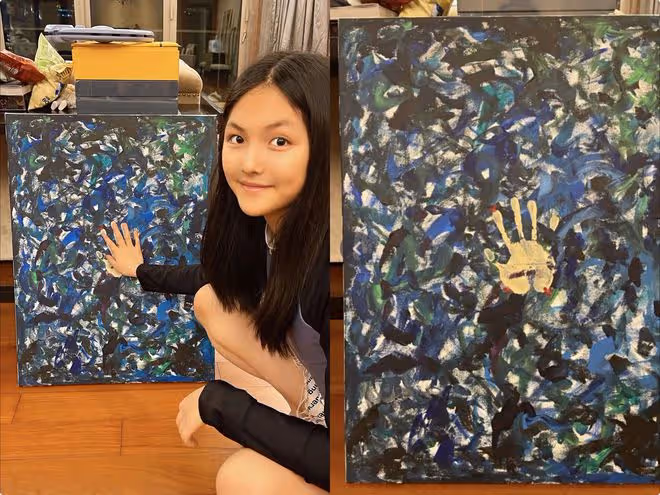 李湘王岳倫同時曬女兒繪畫作品,二人齊回北京,陪王詩齡共度暑假