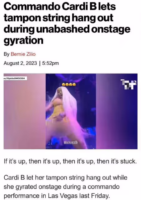 美國女星Cardi B惹爭議!演唱會不穿內褲,與歌迷互動秀衛生棉條