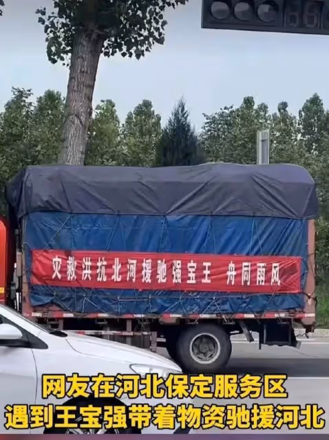 王寶強：親自帶領車隊援河北，坐頭輛貨車押送，物資一眼望不到頭