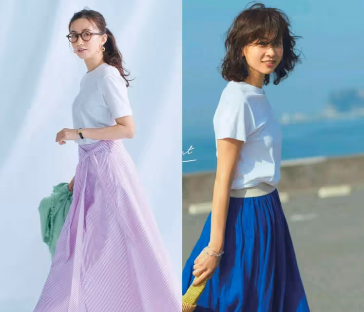 中年女人衣服不多買,學學這些國外主婦,用白T恤黑裙塑造高級感