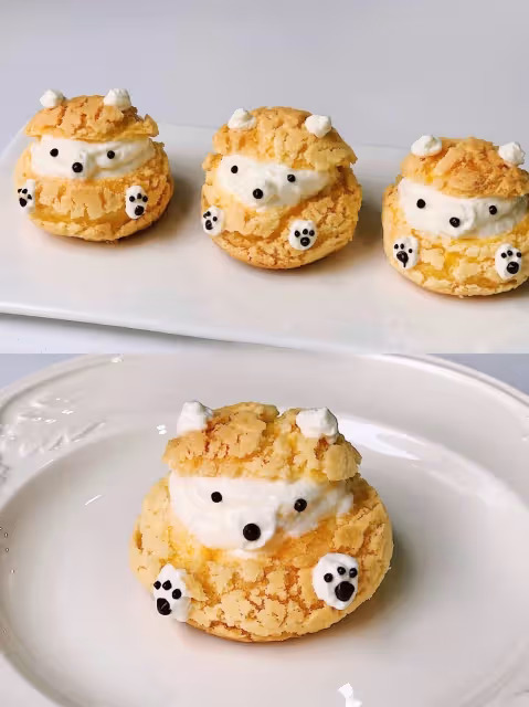 丑萌丑萌的🐻酥皮小熊泡芙|一次成功✅‼️💜