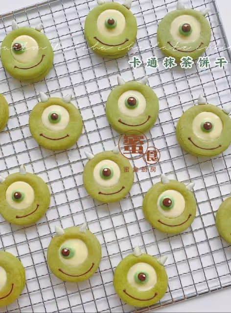 無模具‼️軟萌可愛😍的卡通大眼仔抹茶曲奇餅乾😋💕