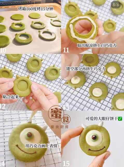 無模具‼️軟萌可愛😍的卡通大眼仔抹茶曲奇餅乾😋💕