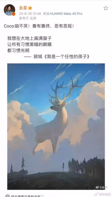 金星先是力挺李玟,後再度發文,話裡有話耐人尋味