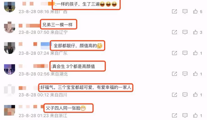 胡杏兒老公獨自帶3娃,兄弟3人像三胞胎,網友:一樣的孩子生三遍