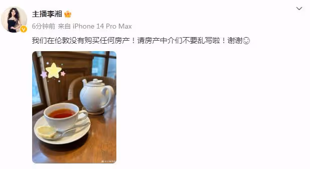 李湘闢謠在英國購買千萬房產:傳言越來越離譜,請不要亂寫啦