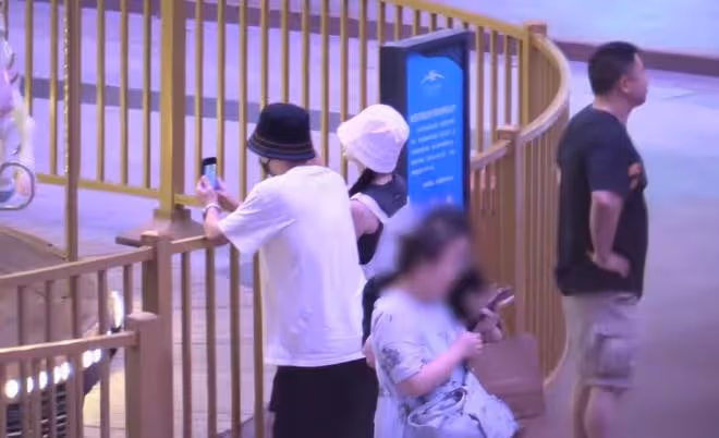 謝娜攜全家現身遊樂園，露小蠻腰與張傑貼臉自拍，仨女兒四肢修長