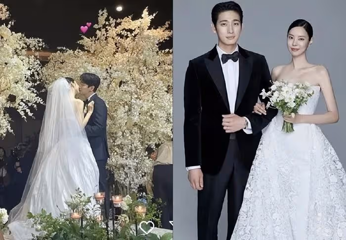 尹博和金秀彬婚禮現場公開，好友送上浪漫祝福，婚紗照兩人超甜蜜