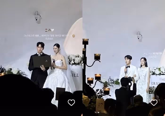 尹博和金秀彬婚禮現場公開，好友送上浪漫祝福，婚紗照兩人超甜蜜