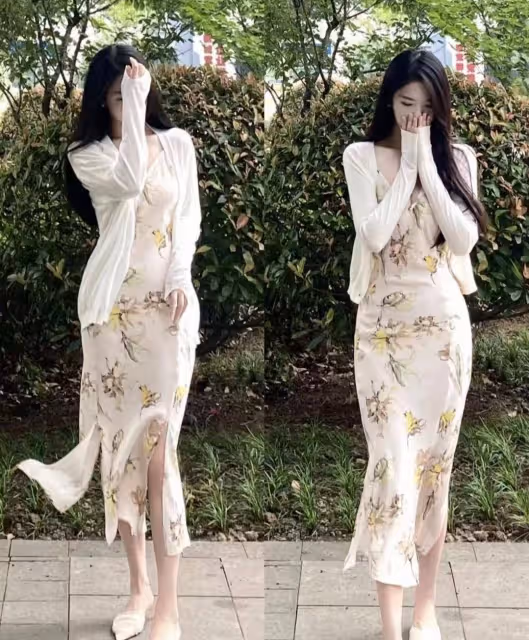 超顯身材曲線!真絲弔帶裙充滿了微光,搖曳著各種韻味