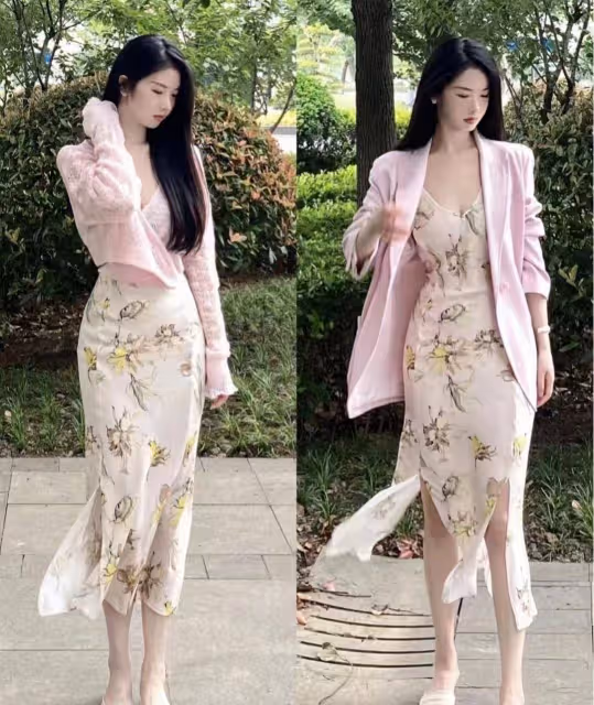 超顯身材曲線!真絲弔帶裙充滿了微光,搖曳著各種韻味