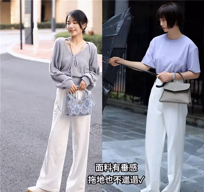 果然,穿闊腿褲還是配「平底鞋」最顯瘦顯高,瞧潮人這樣穿多美