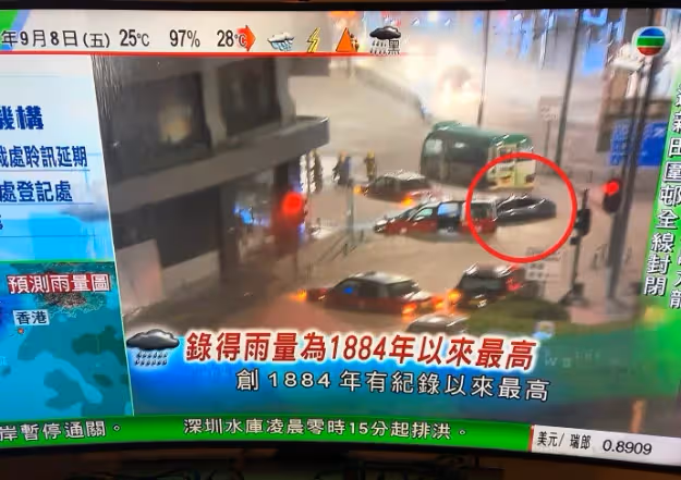 香港暴雨!譚詠麟愛車被困水中,感謝消防員緊急救下