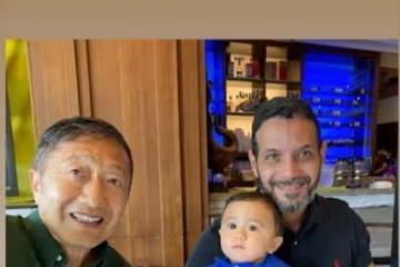 鄭佩佩前夫近照，祖孫三代同框很溫馨，曾為生兒子讓妻子懷孕8次
