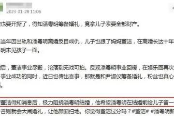 曝潘粵明籌備婚禮，董潔得知後說不給兒子留財產就大鬧婚禮現場