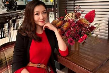 熊黛林送元宵節祝福，紅裙和鮮花很耀眼，吃湯圓分享幸福生活